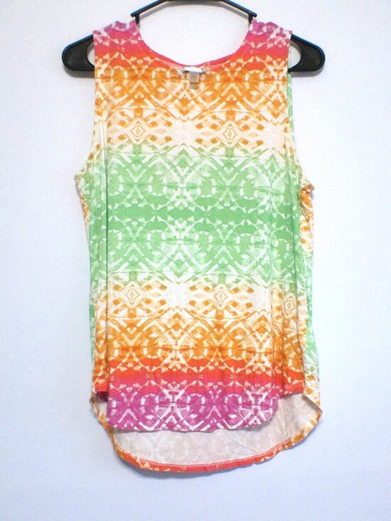 Cupio Tops - Cupio Women’s Sleeveless Top XL Multicolor Tie Dye High Low Stretch Tank Blouse